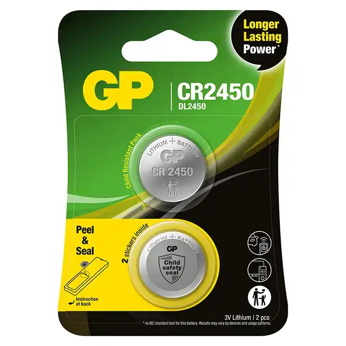 GP knapcelle Lithium CR2450 Safety seal 2-pak - Bestil nu