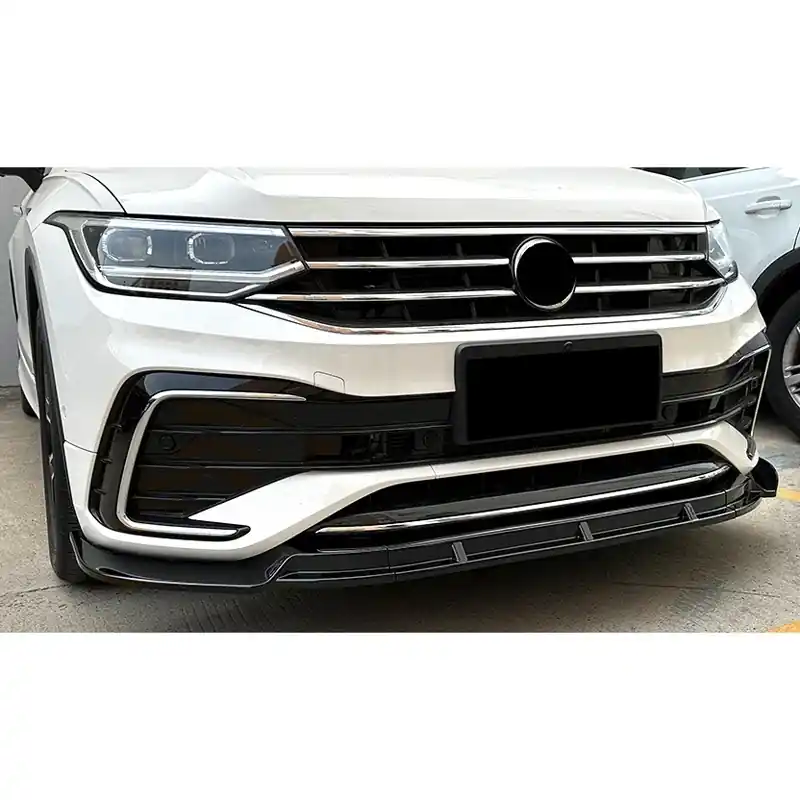 AutoStyle, Front spoiler lip, Passer til Volkswagen Tiguan II R-Line Facelift (2020-2024), Glossy sort ABS, 3 dele - Kan købes nu
